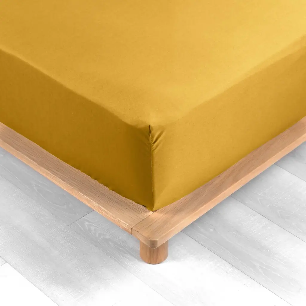 Drap housse 90 x 190 cm percale uni 78 fils percaline curry