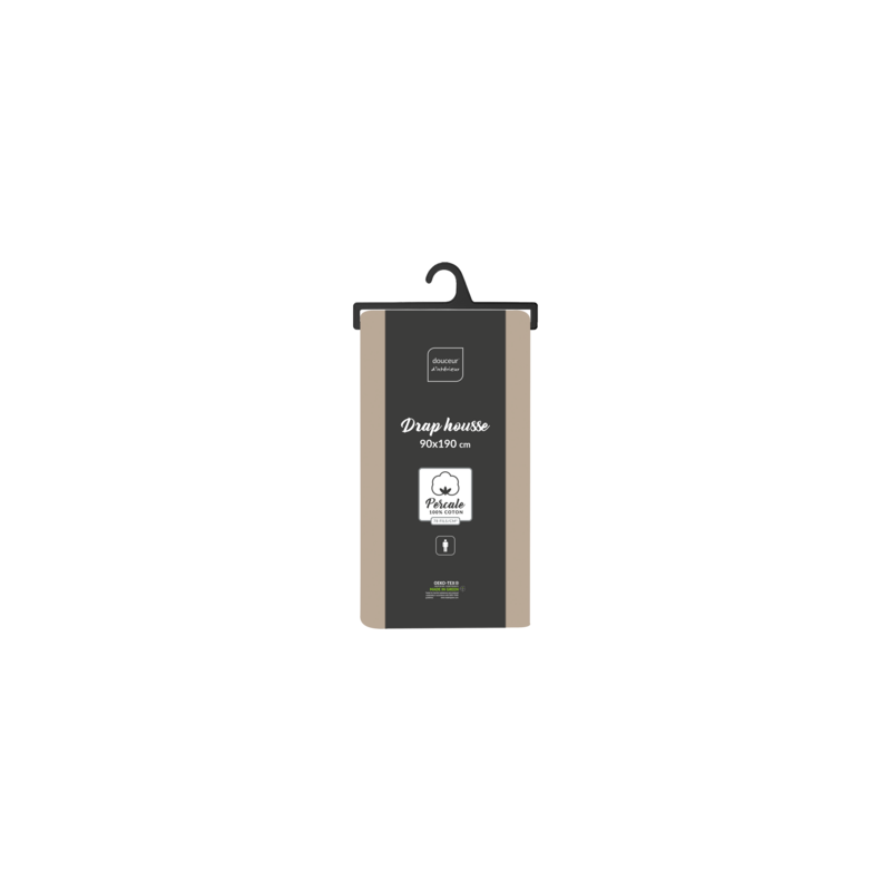 Drap housse 1 personne 90 x 190 cm percale uni 78 fils percaline sable
