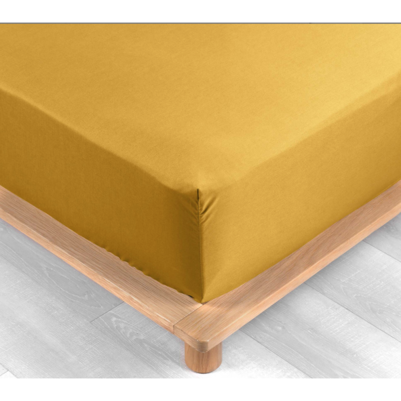 Drap housse 2 personnes 140 x 190 cm percale uni 78 fils percaline curry