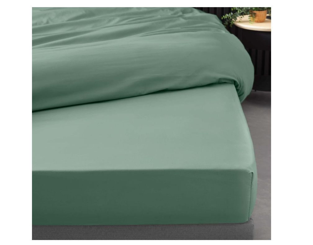 Drap housse 2 personnes 140 x 190 cm percale uni 78 fils percaline tilleul