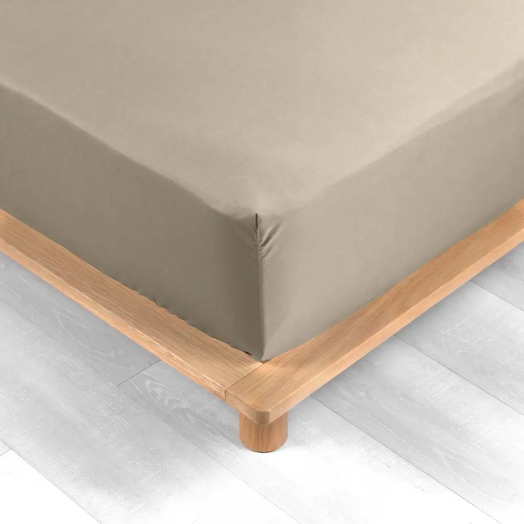 Drap housse 2 personnes 140 x 190 cm percale uni 78 fils percaline sable