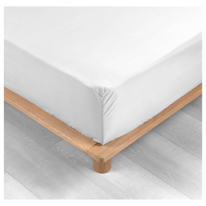 Drap housse 2 personnes 140 x 190 cm percale uni 78 fils percaline white