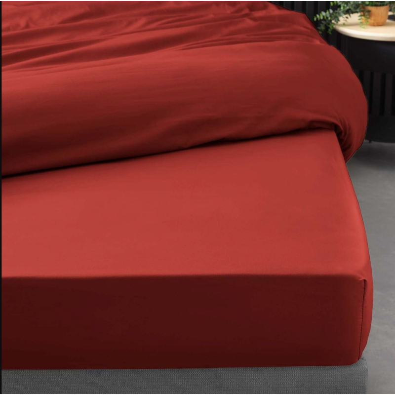 Drap housse 2 personnes 180 x 200 cm percale uni 78 fils percaline tomette