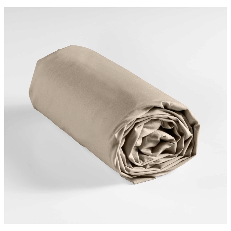 Drap housse 2 personnes 180 x 200 cm percale uni 78 fils percaline sable
