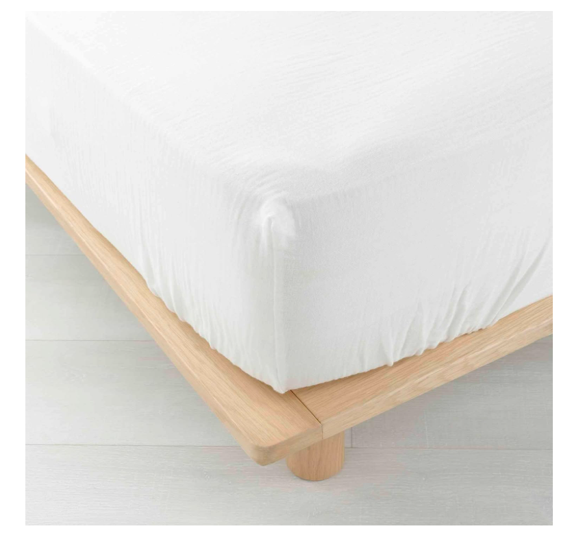 Drap housse 2 personnes 160 x 200 cm double gaze coton uni 57 fils angelia blanc