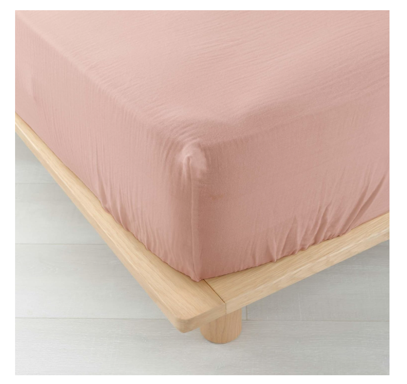 Drap housse 2 personnes 160 x 200 cm double gaze coton uni 57 fils angelia rose