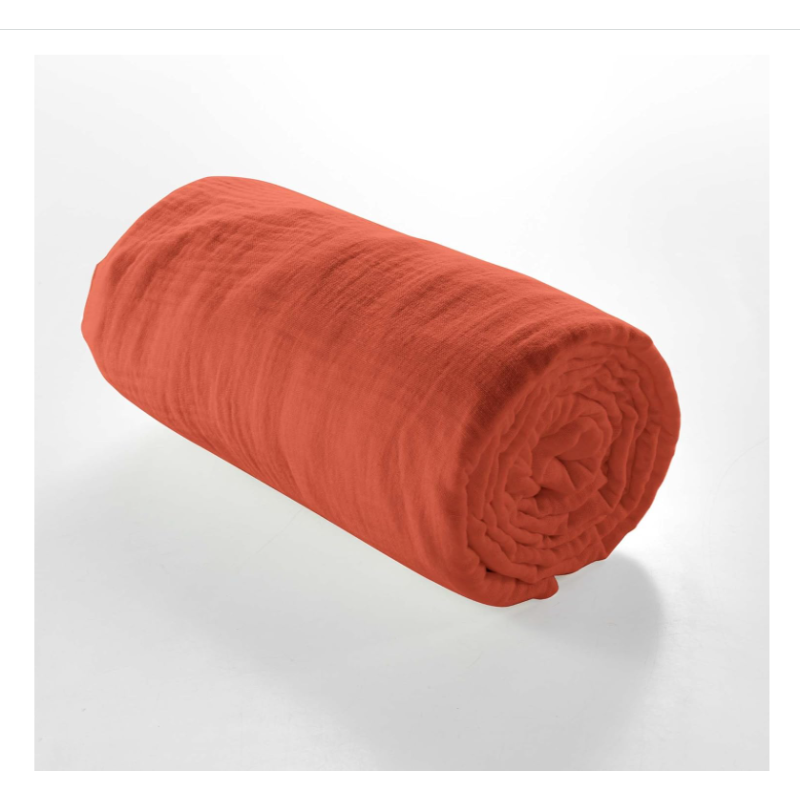 Drap housse 2 personnes 160x200 cm dble gaze coton uni 57 fils angelia terracota