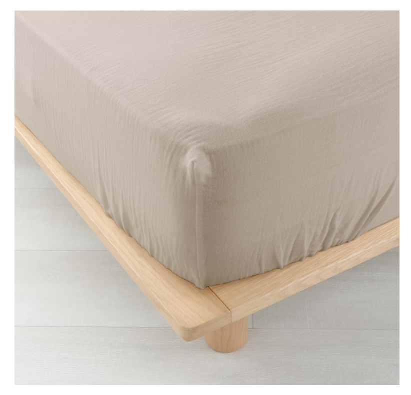 Drap housse 2 personnes 160 x 200 cm double gaze coton uni 57 fils angelia sable