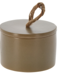 Bougie dans pot en porcelaine kaki