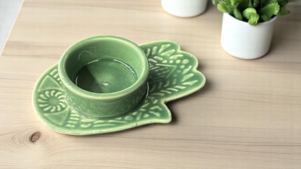 Porcelaine bougeoir main vert