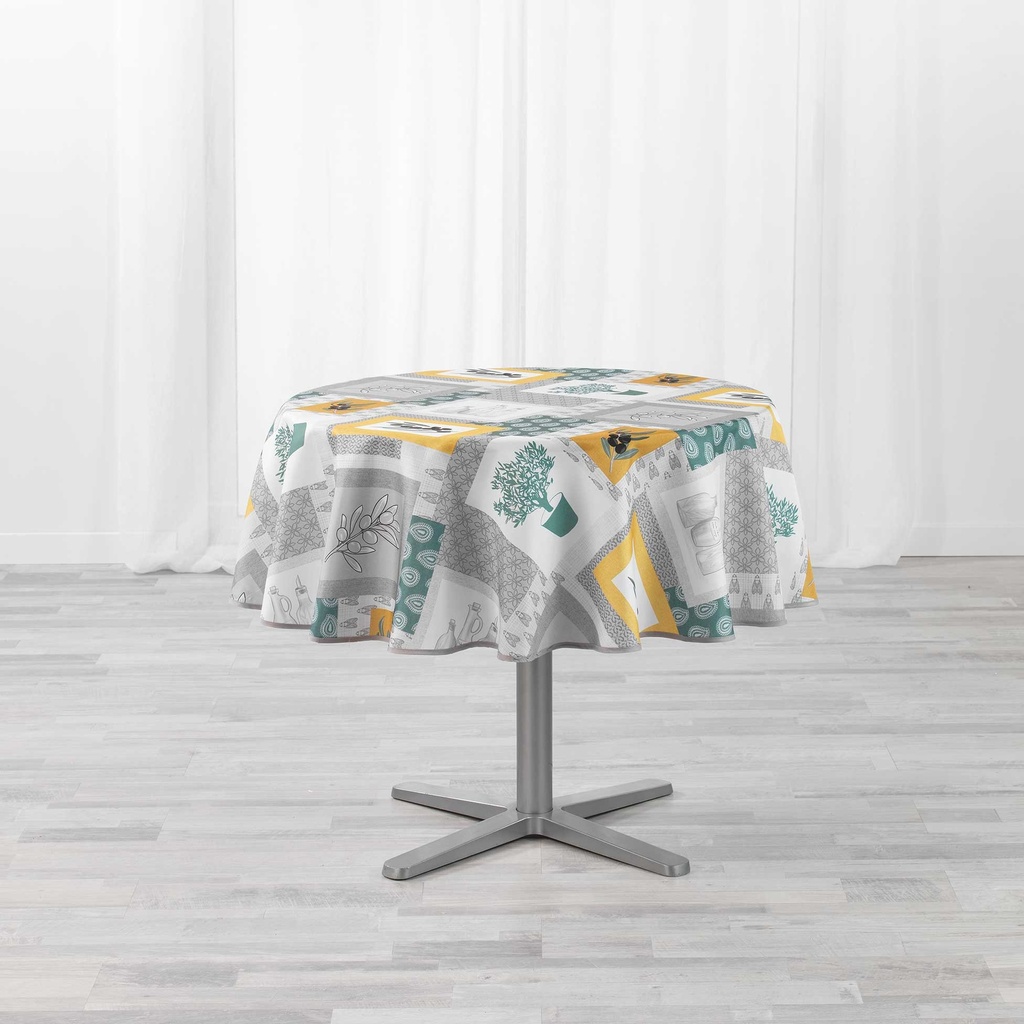 Nappe ronde (0) 180 cm polyester imp graziella jaune/vert