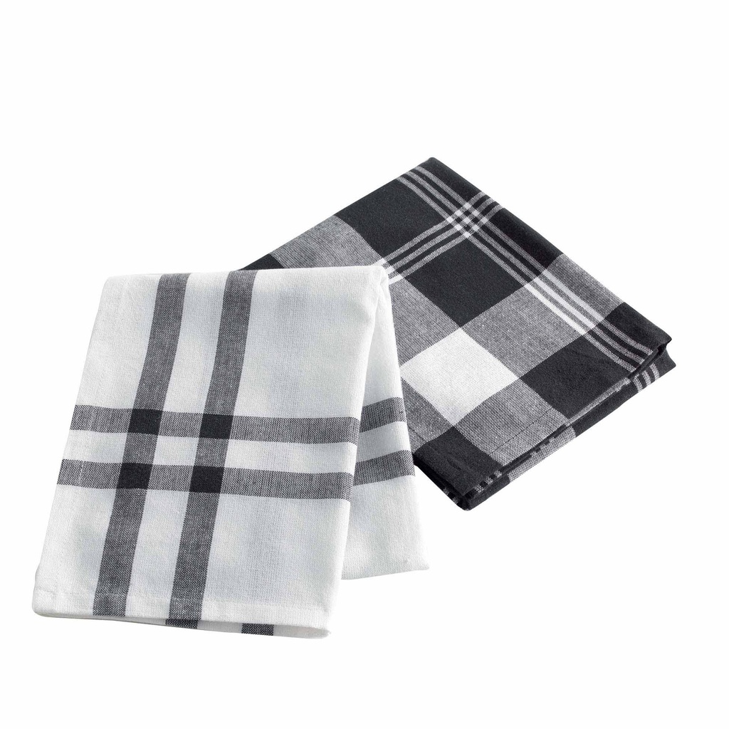 2 torchons 50 x 70 cm coton  anagold noir et blanc