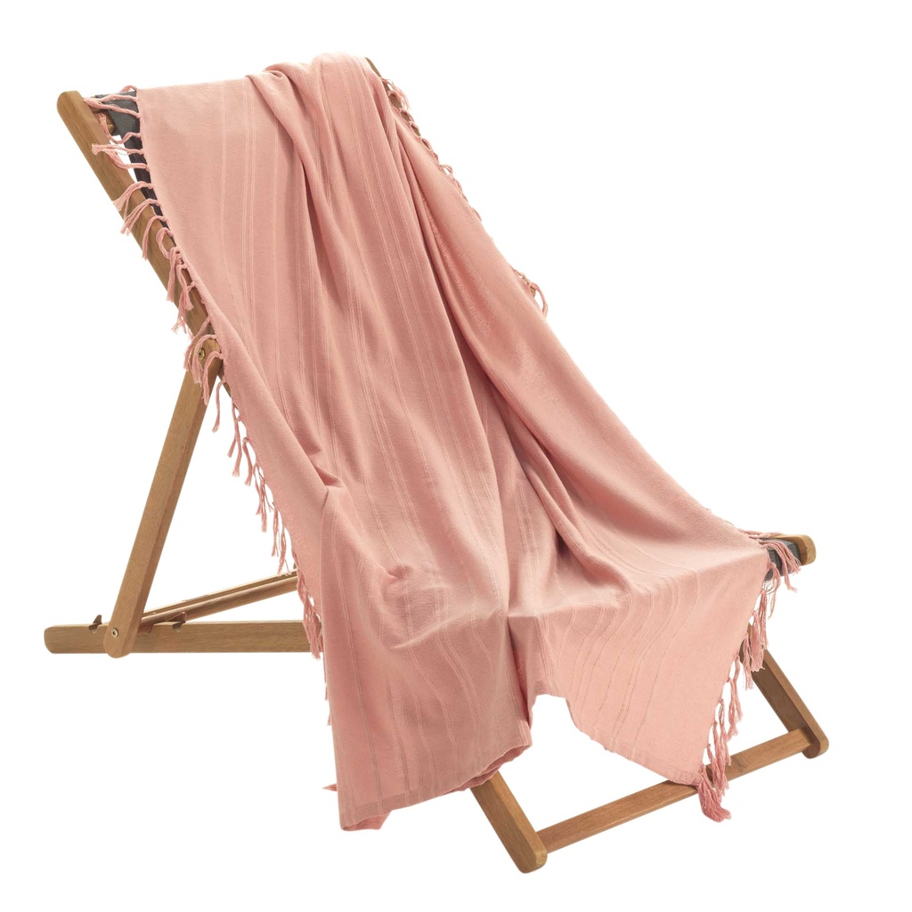 Jete de canape a franges 220 x 240 cm coton tisse lilia peche