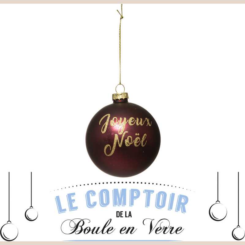 Boule de noel verre 80mm jn paillette rouge