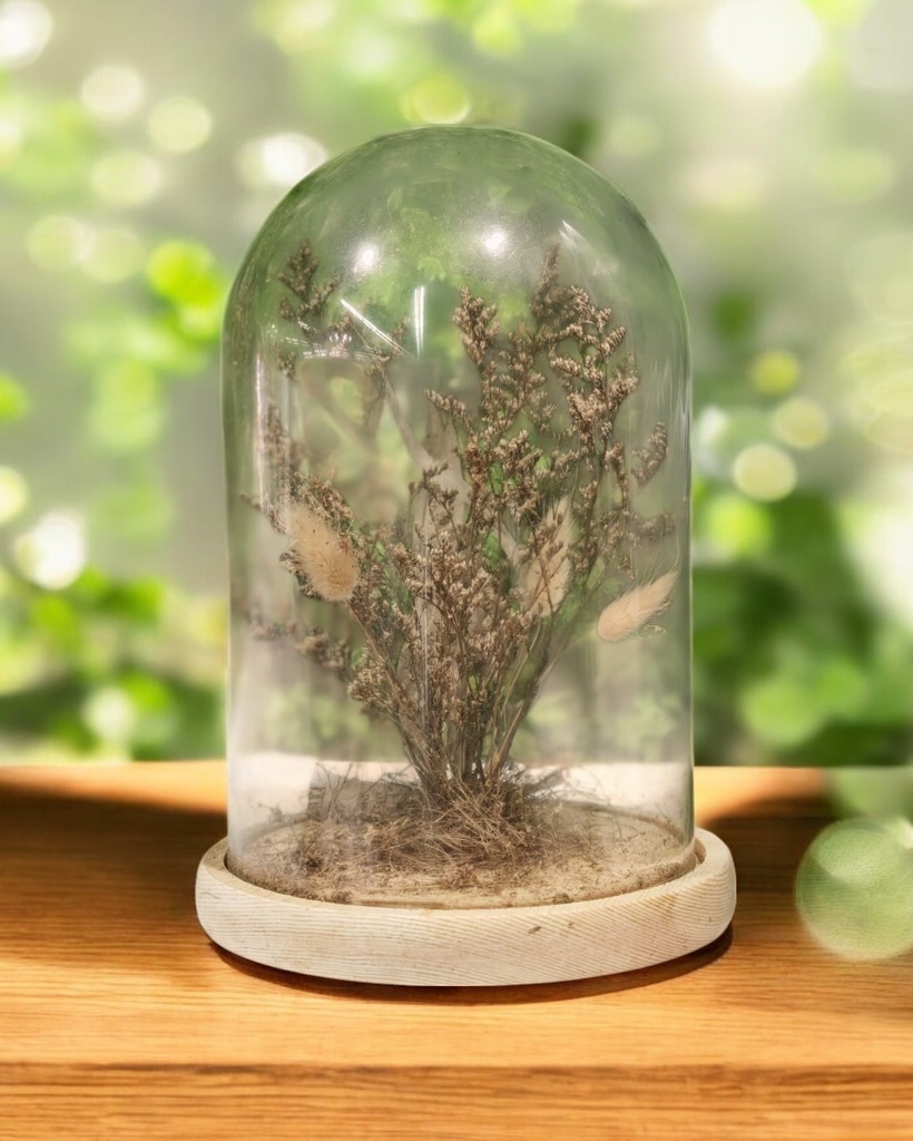 Cloche fleur sechee folk h25,5 blanc