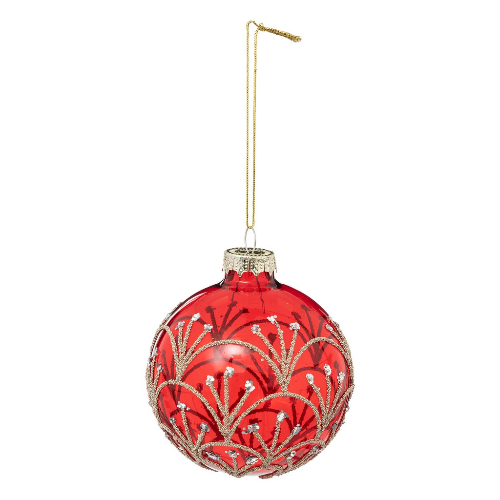 Boule de noel verre 80mm rouge art deco