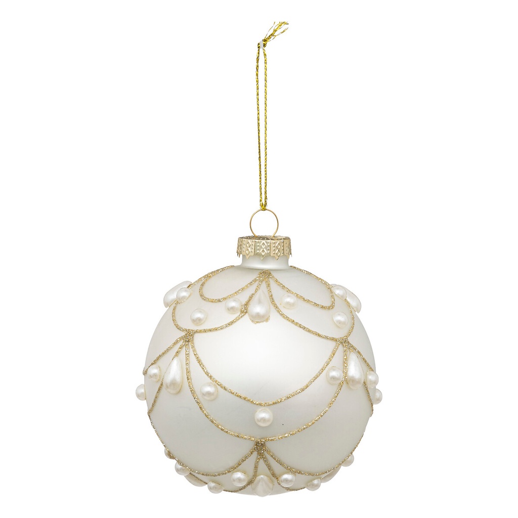 Boule de noel verre 80mm drapee blanc