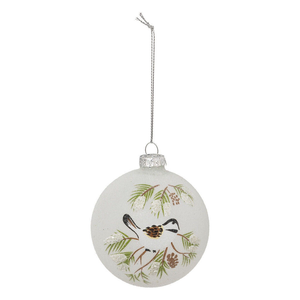 Boule de noel verre 80mm oiseau branches