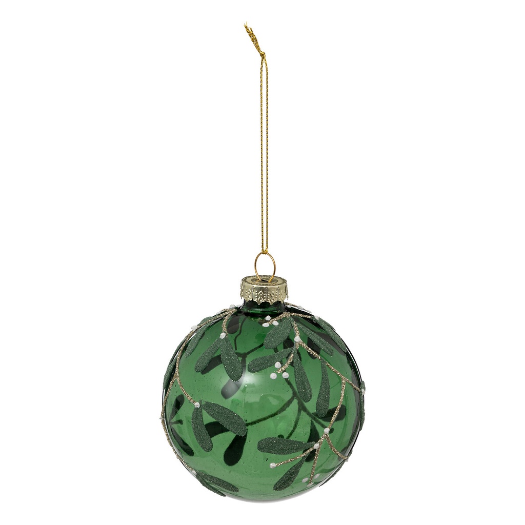 Boule de noel verre 80mm verte gui