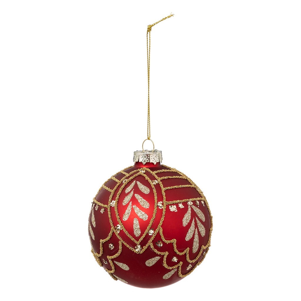 Boule de noel verre 90mm rouge perle or