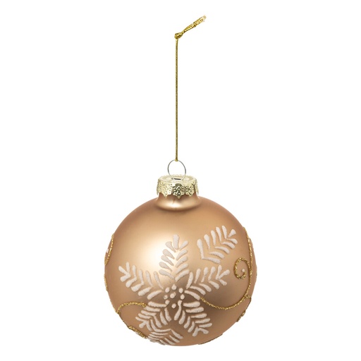 Boule de noel verre 80mm fleur neige or