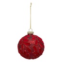 Boule de noel verre 80mm feuilles vel rg
