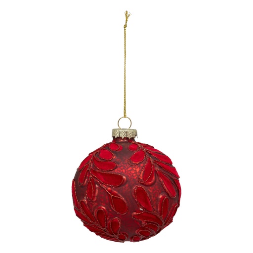 Boule de noel verre 80mm feuilles vel rg