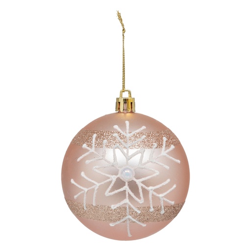 Boule de noel plast flocon rose 80mm