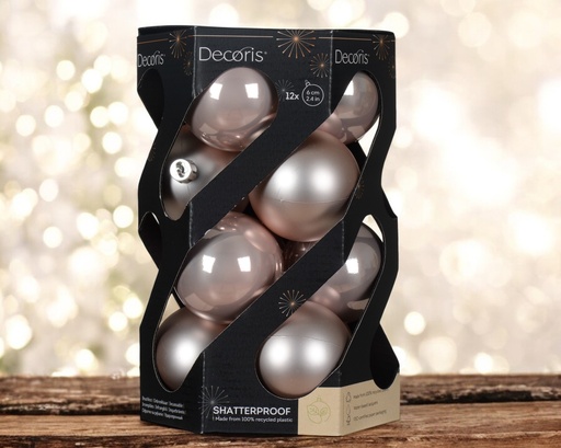 Boules incassable brillant rose poudré x12