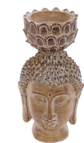 Tête de bouddha w porte-bougie bois