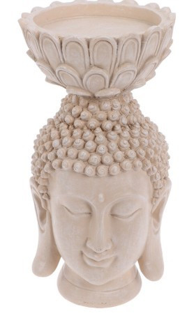 Tête de bouddha porte-bougie beige