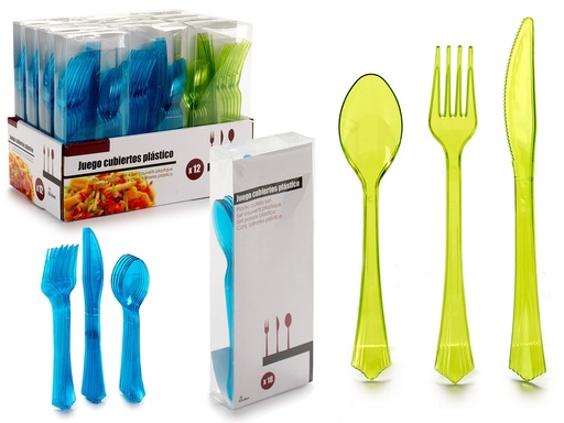 Jeux 18 couverts plastique transp assort
