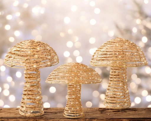 Ensemble micro led champignon resine tressee fixe extérieur