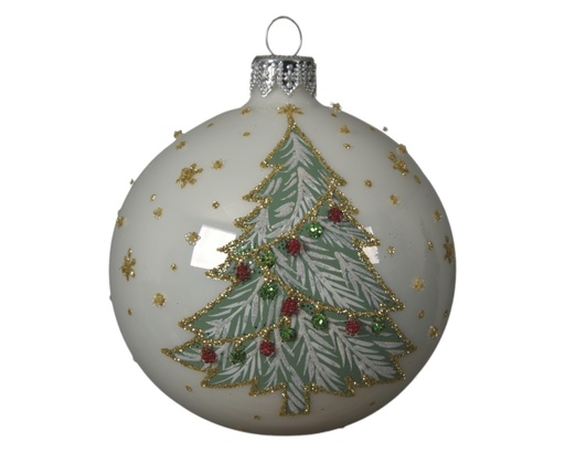 Boule verre brillant sapin blanc 