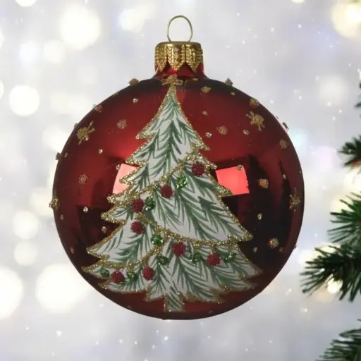 Boule verre brillant sapin rouge