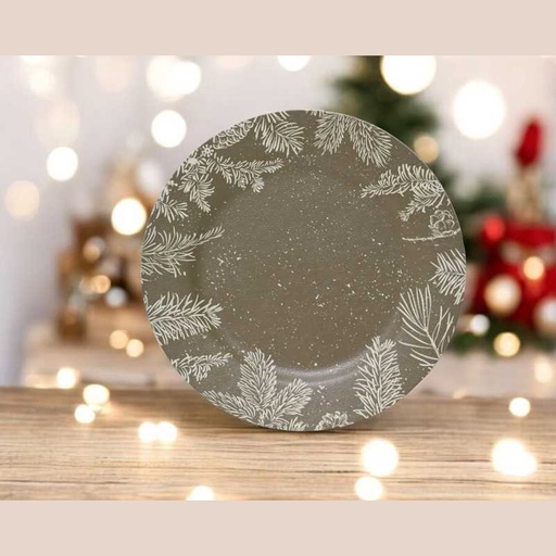Assiette deco feuilles pomme de pin vert