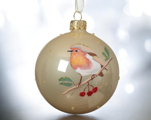 Boule verre email rouge-gorge 