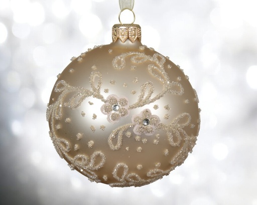Boule verre mat fleurs branches tout autour 