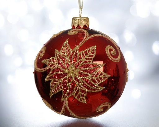 Boule verre brillant poinsettia 