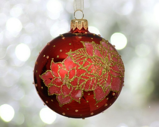Boule verre brillant poinsettia 