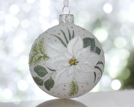 Boule verre transparent poinsettia  avec suspension:oui 