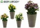 Pot de fleurs gris fleur petites boules rose