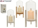 Coupole verre bougie led base bois set2