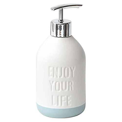 Distributeur a savon dolomite enjoy your life - blanc / turquoise