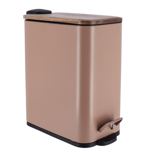 Poubelle metal rectangulaire 5l frein de chute couvercle en acacia pedale metal- caramel