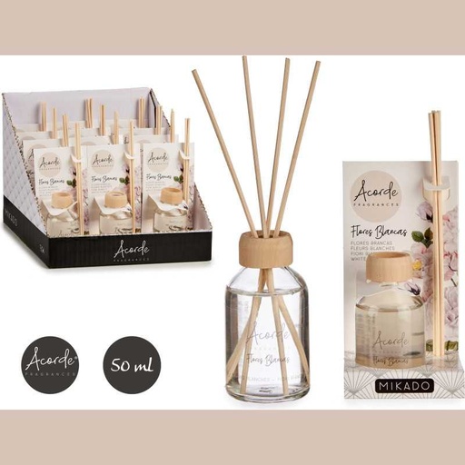 Mikado 50 ml c/baguette fleurs blancs