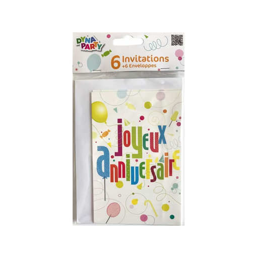 Set 6 invitation+enveloppe papier 10*h10cm anniversaire