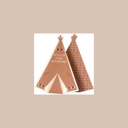 8 invitations tipi indian forest kr aft vert marron or 15.5x12.5 cm
