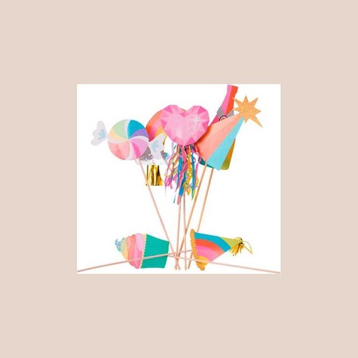 Kit photobooth multicolore, tassels et paillettes or 7 pièces