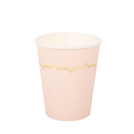 8 gobelets carton rose poudré et liseré or 255ml